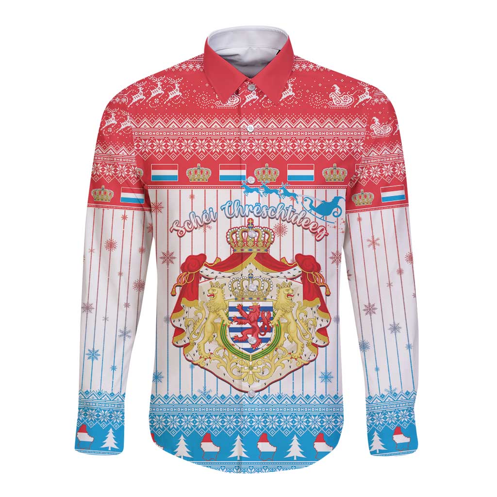 Luxembourg Christmas Long Sleeve Button Shirt Coat Of Arms Schei Chreschtdeeg - Wonder Print Shop