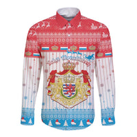 Luxembourg Christmas Long Sleeve Button Shirt Coat Of Arms Schei Chreschtdeeg - Wonder Print Shop