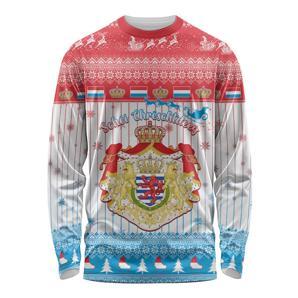 Luxembourg Christmas Long Sleeve Shirt Coat Of Arms Schei Chreschtdeeg - Wonder Print Shop