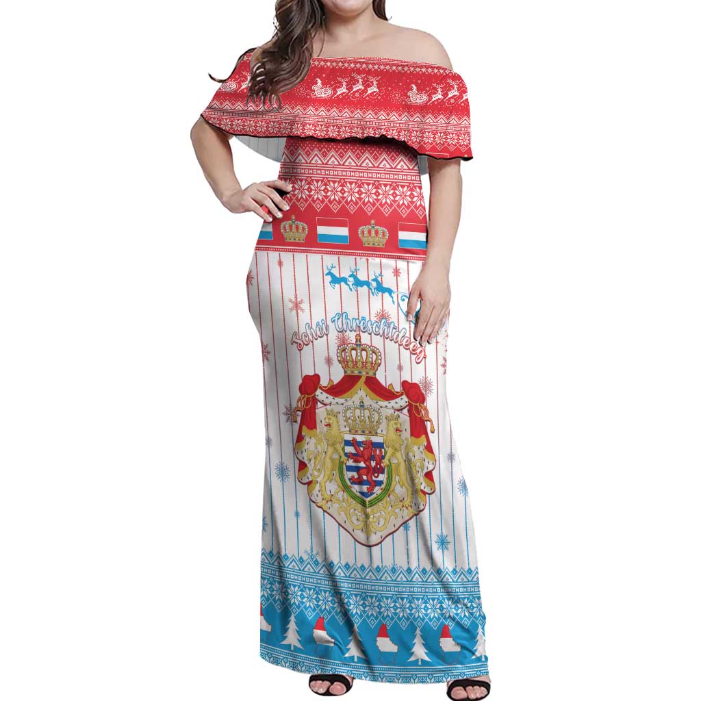 Luxembourg Christmas Off Shoulder Maxi Dress Coat Of Arms Schei Chreschtdeeg - Wonder Print Shop