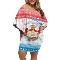 Luxembourg Christmas Off Shoulder Short Dress Coat Of Arms Schei Chreschtdeeg - Wonder Print Shop