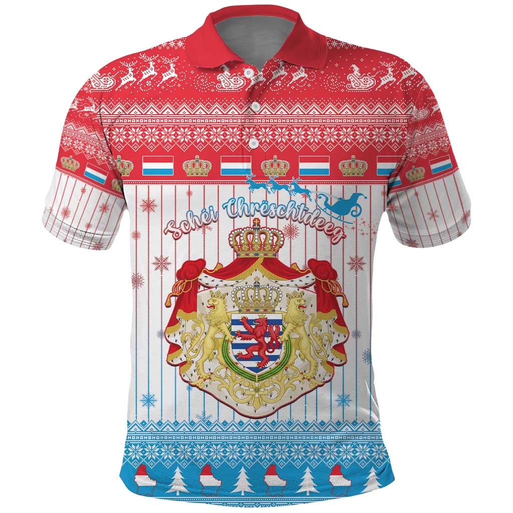 Luxembourg Christmas Polo Shirt Coat Of Arms Schei Chreschtdeeg - Wonder Print Shop