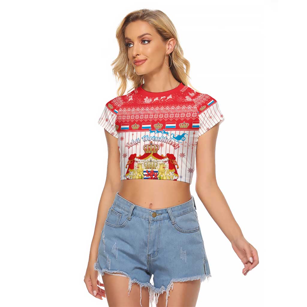 Luxembourg Christmas Raglan Cropped T Shirt Coat Of Arms Schei Chreschtdeeg - Wonder Print Shop