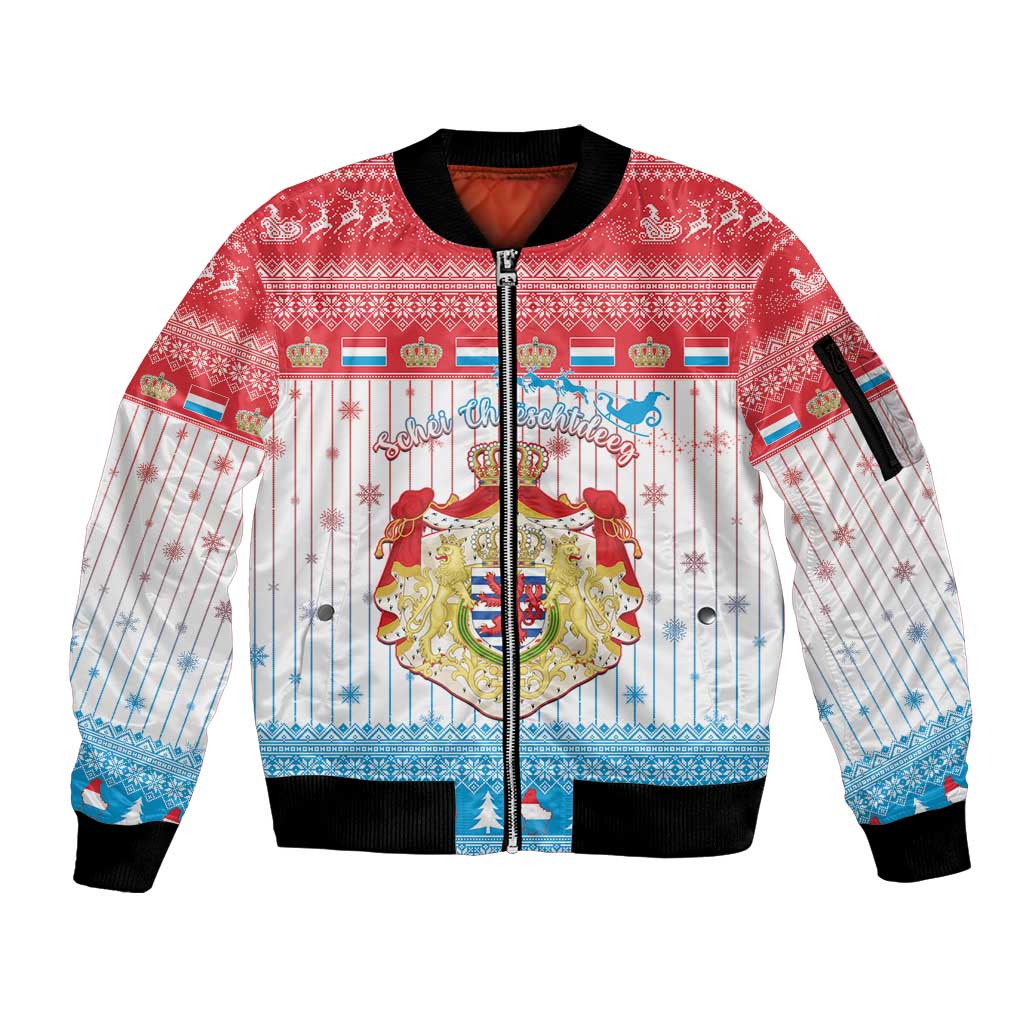 Luxembourg Christmas Sleeve Zip Bomber Jacket Coat Of Arms Schei Chreschtdeeg - Wonder Print Shop
