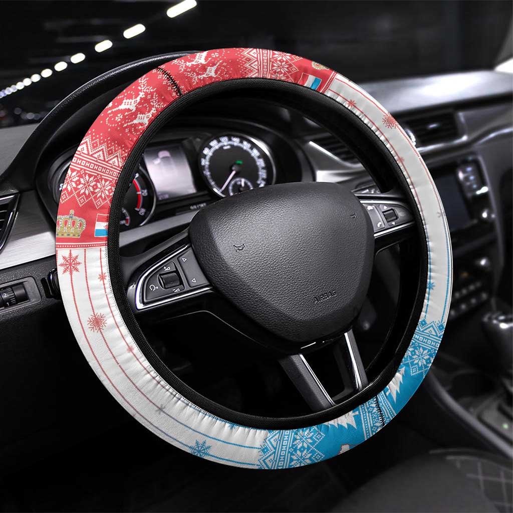 Luxembourg Christmas Steering Wheel Cover Coat Of Arms Schei Chreschtdeeg - Wonder Print Shop
