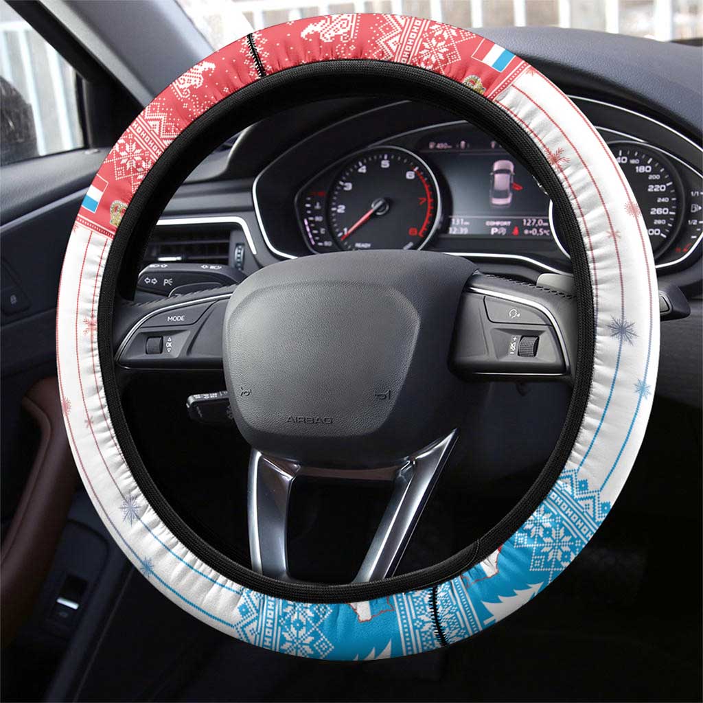 Luxembourg Christmas Steering Wheel Cover Coat Of Arms Schei Chreschtdeeg - Wonder Print Shop
