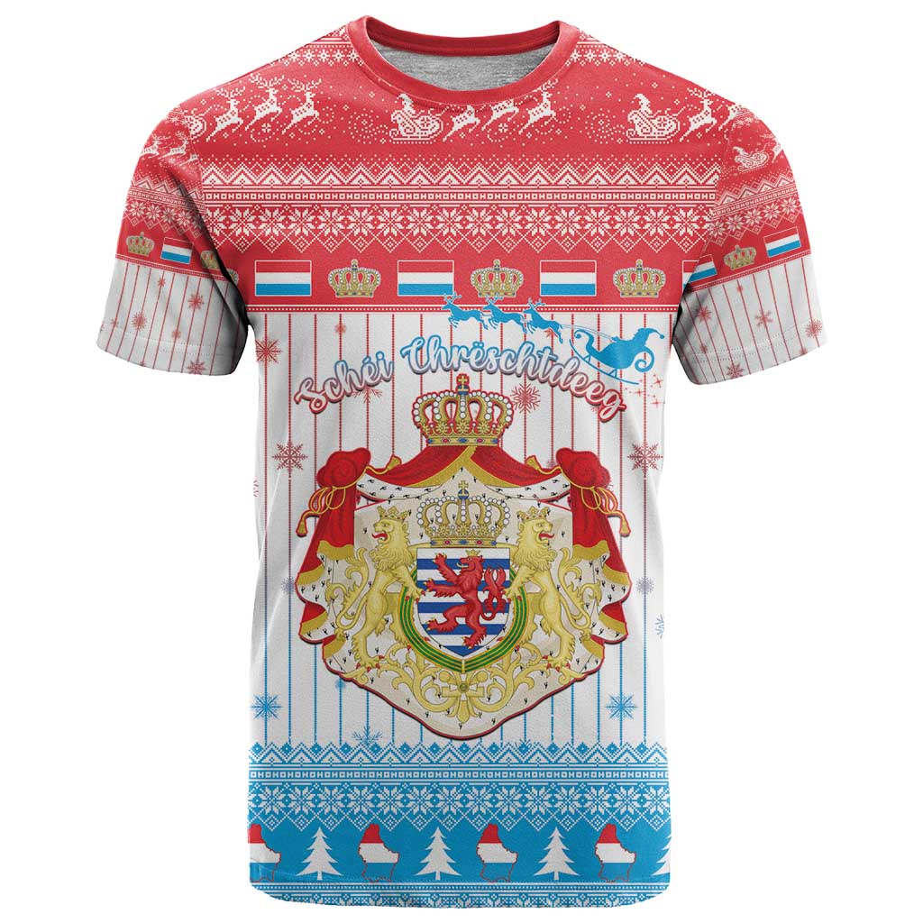Luxembourg Christmas T Shirt Coat Of Arms Schei Chreschtdeeg - Wonder Print Shop