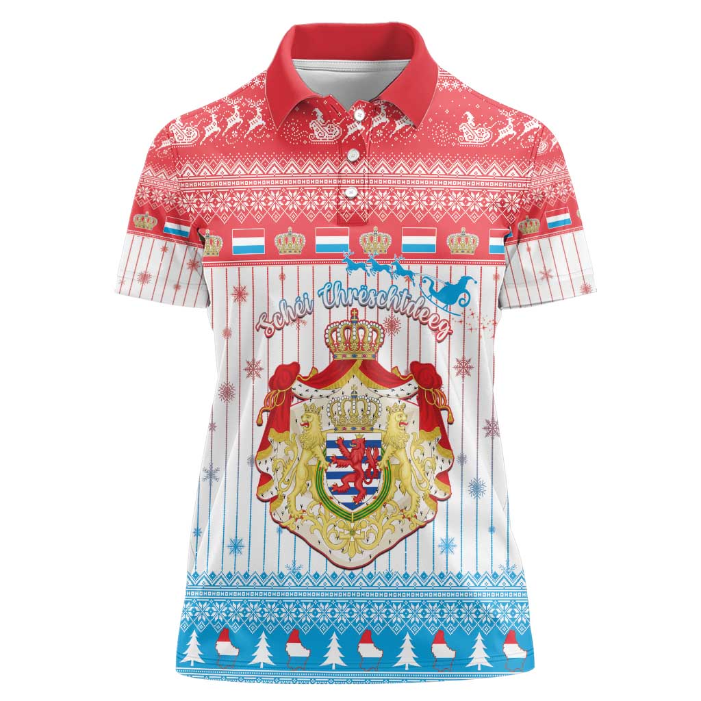 Luxembourg Christmas Women Polo Shirt Coat Of Arms Schei Chreschtdeeg - Wonder Print Shop