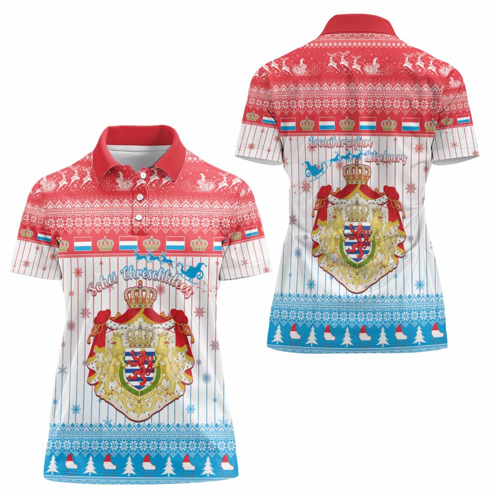 Luxembourg Christmas Women Polo Shirt Coat Of Arms Schei Chreschtdeeg - Wonder Print Shop