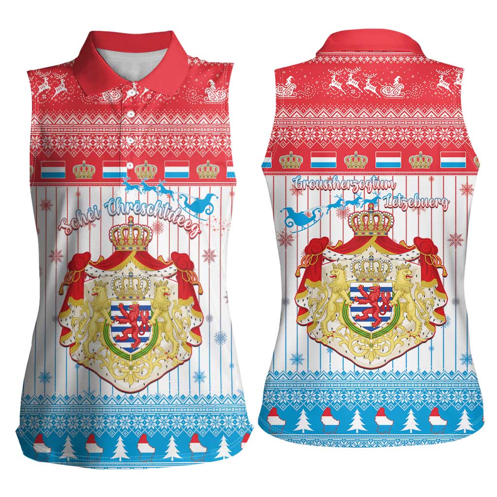 Luxembourg Christmas Women Sleeveless Polo Shirt Coat Of Arms Schei Chreschtdeeg - Wonder Print Shop