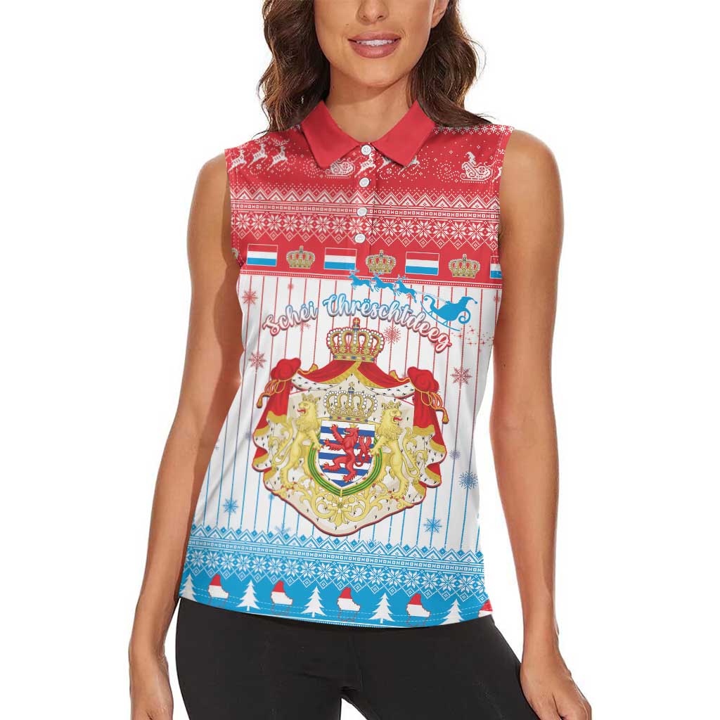 Luxembourg Christmas Women Sleeveless Polo Shirt Coat Of Arms Schei Chreschtdeeg - Wonder Print Shop