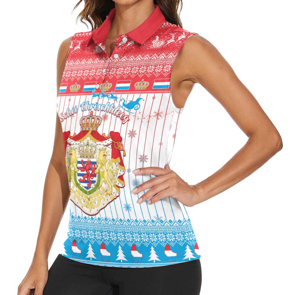 Luxembourg Christmas Women Sleeveless Polo Shirt Coat Of Arms Schei Chreschtdeeg - Wonder Print Shop