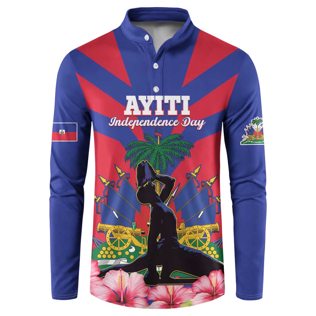 Personalised Haiti Independence Day Button Sweatshirt Neg Marron Flag Map - Wonder Print Shop