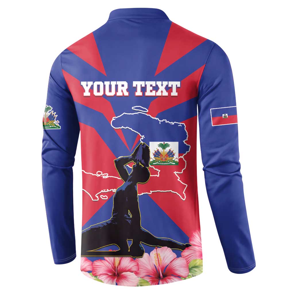 Personalised Haiti Independence Day Button Sweatshirt Neg Marron Flag Map - Wonder Print Shop