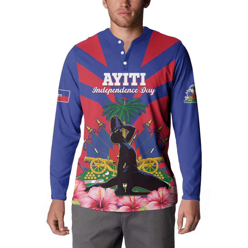 Personalised Haiti Independence Day Button Sweatshirt Neg Marron Flag Map - Wonder Print Shop