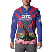 Personalised Haiti Independence Day Button Sweatshirt Neg Marron Flag Map - Wonder Print Shop