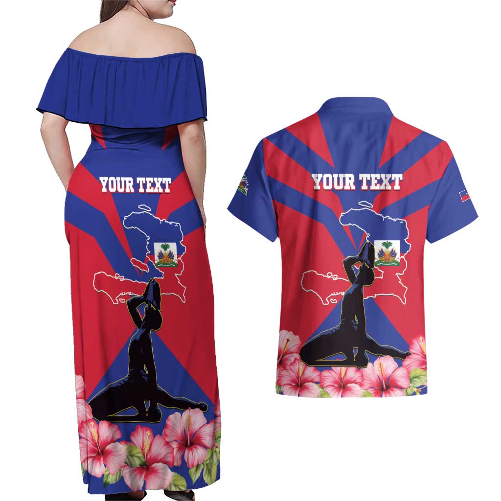 Personalised Haiti Independence Day Couples Matching Off Shoulder Maxi Dress and Hawaiian Shirt Neg Marron Flag Map - Wonder Print Shop