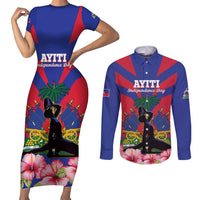 Personalised Haiti Independence Day Couples Matching Short Sleeve Bodycon Dress and Long Sleeve Button Shirt Neg Marron Flag Map - Wonder Print Shop