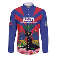 Personalised Haiti Independence Day Family Matching Off The Shoulder Long Sleeve Dress and Hawaiian Shirt Neg Marron Flag Map - Wonder Print Shop