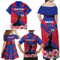 Personalised Haiti Independence Day Family Matching Off Shoulder Maxi Dress and Hawaiian Shirt Neg Marron Flag Map - Wonder Print Shop
