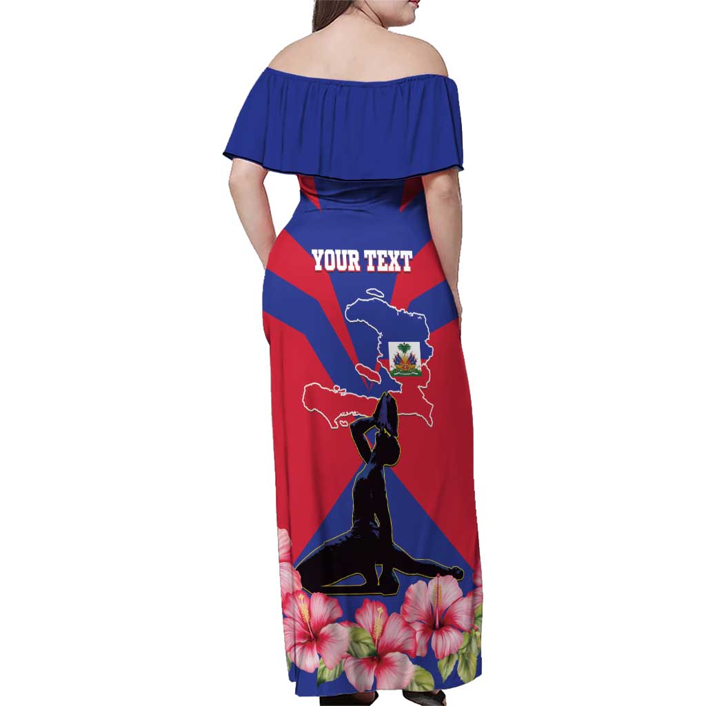 Personalised Haiti Independence Day Family Matching Off Shoulder Maxi Dress and Hawaiian Shirt Neg Marron Flag Map - Wonder Print Shop