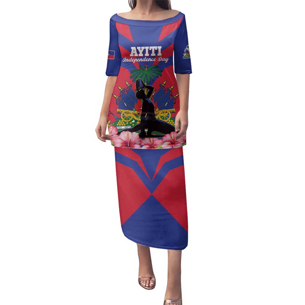 Personalised Haiti Independence Day Family Matching Puletasi and Hawaiian Shirt Neg Marron Flag Map - Wonder Print Shop