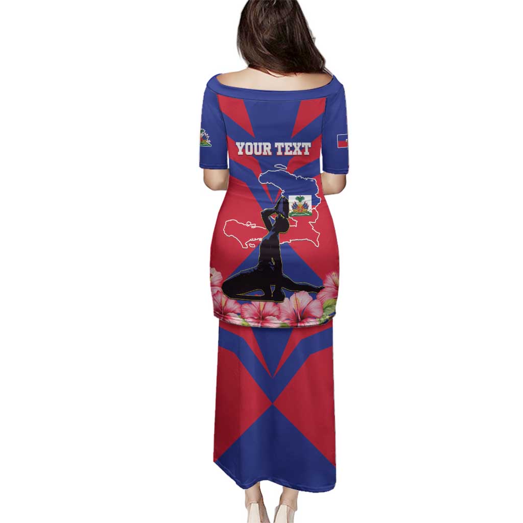 Personalised Haiti Independence Day Family Matching Puletasi and Hawaiian Shirt Neg Marron Flag Map - Wonder Print Shop