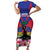 Personalised Haiti Independence Day Family Matching Short Sleeve Bodycon Dress and Hawaiian Shirt Neg Marron Flag Map - Wonder Print Shop