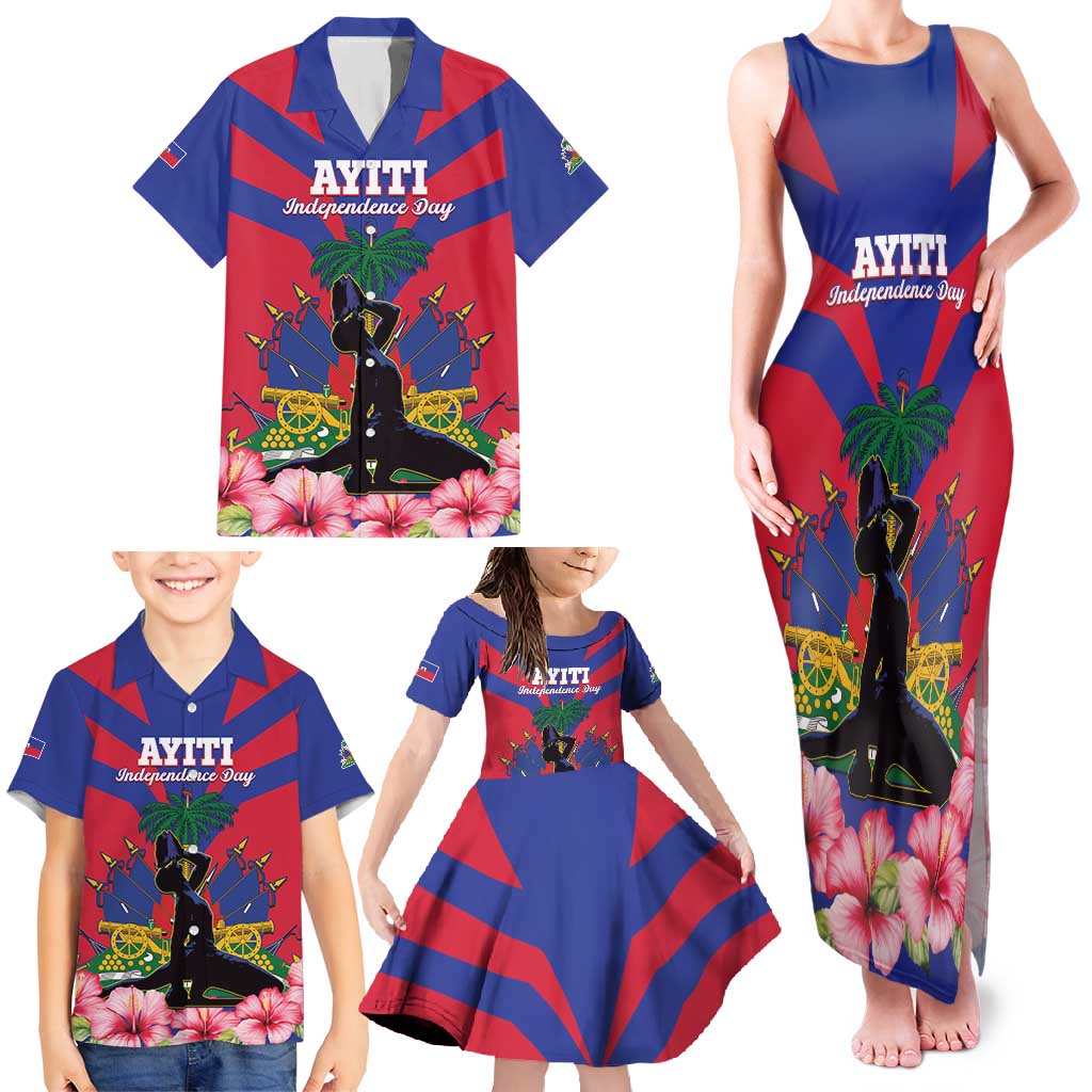 Personalised Haiti Independence Day Family Matching Tank Maxi Dress and Hawaiian Shirt Neg Marron Flag Map - Wonder Print Shop