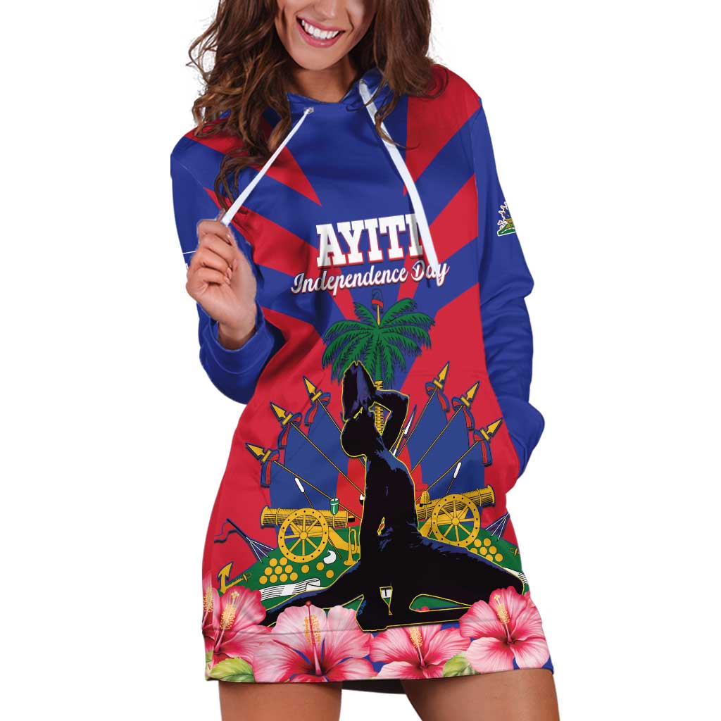 Personalised Haiti Independence Day Hoodie Dress Neg Marron Flag Map - Wonder Print Shop