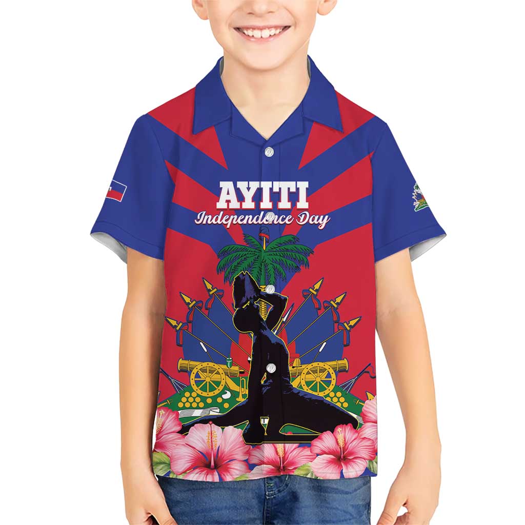 Personalised Haiti Independence Day Kid Hawaiian Shirt Neg Marron Flag Map - Wonder Print Shop