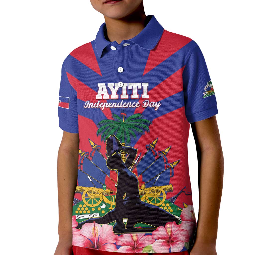 Personalised Haiti Independence Day Kid Polo Shirt Neg Marron Flag Map - Wonder Print Shop