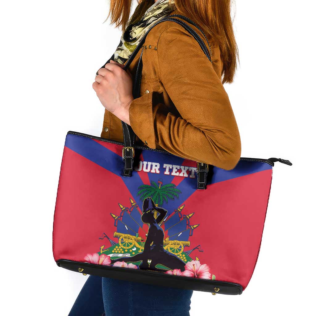 Personalised Haiti Independence Day Leather Tote Bag Neg Marron Flag Map - Wonder Print Shop