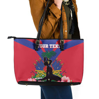 Personalised Haiti Independence Day Leather Tote Bag Neg Marron Flag Map - Wonder Print Shop