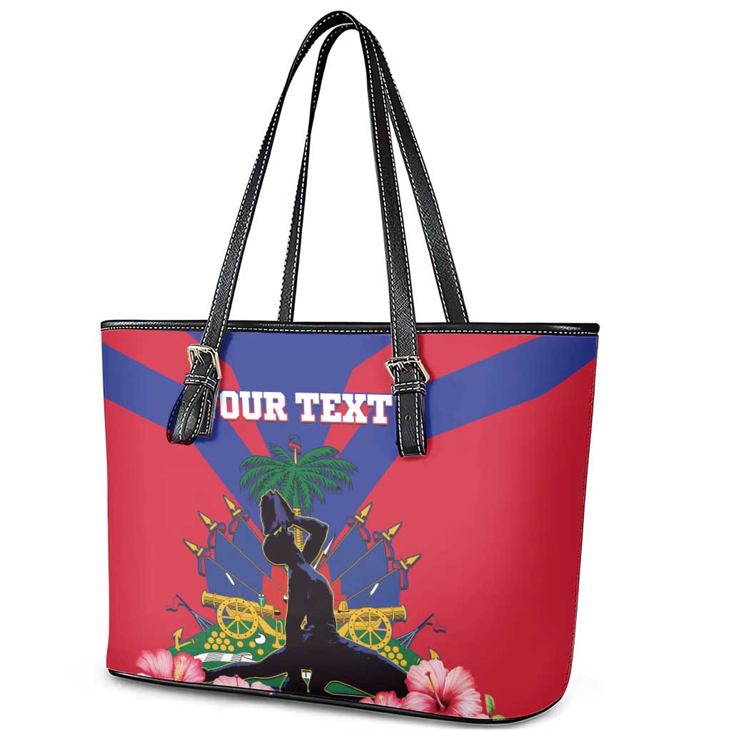 Personalised Haiti Independence Day Leather Tote Bag Neg Marron Flag Map - Wonder Print Shop