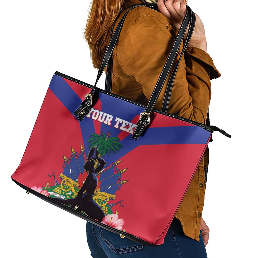 Personalised Haiti Independence Day Leather Tote Bag Neg Marron Flag Map - Wonder Print Shop