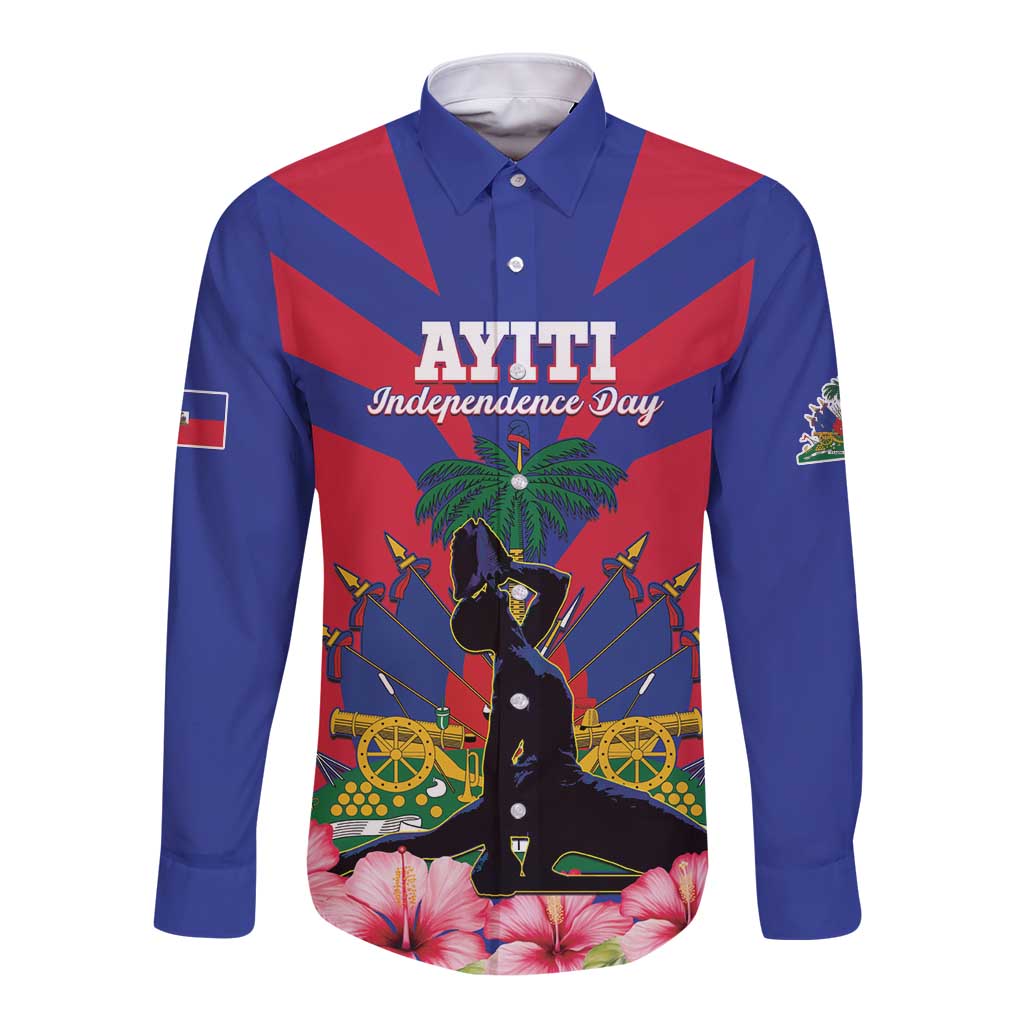 Personalised Haiti Independence Day Long Sleeve Button Shirt Neg Marron Flag Map - Wonder Print Shop