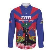 Personalised Haiti Independence Day Long Sleeve Button Shirt Neg Marron Flag Map - Wonder Print Shop