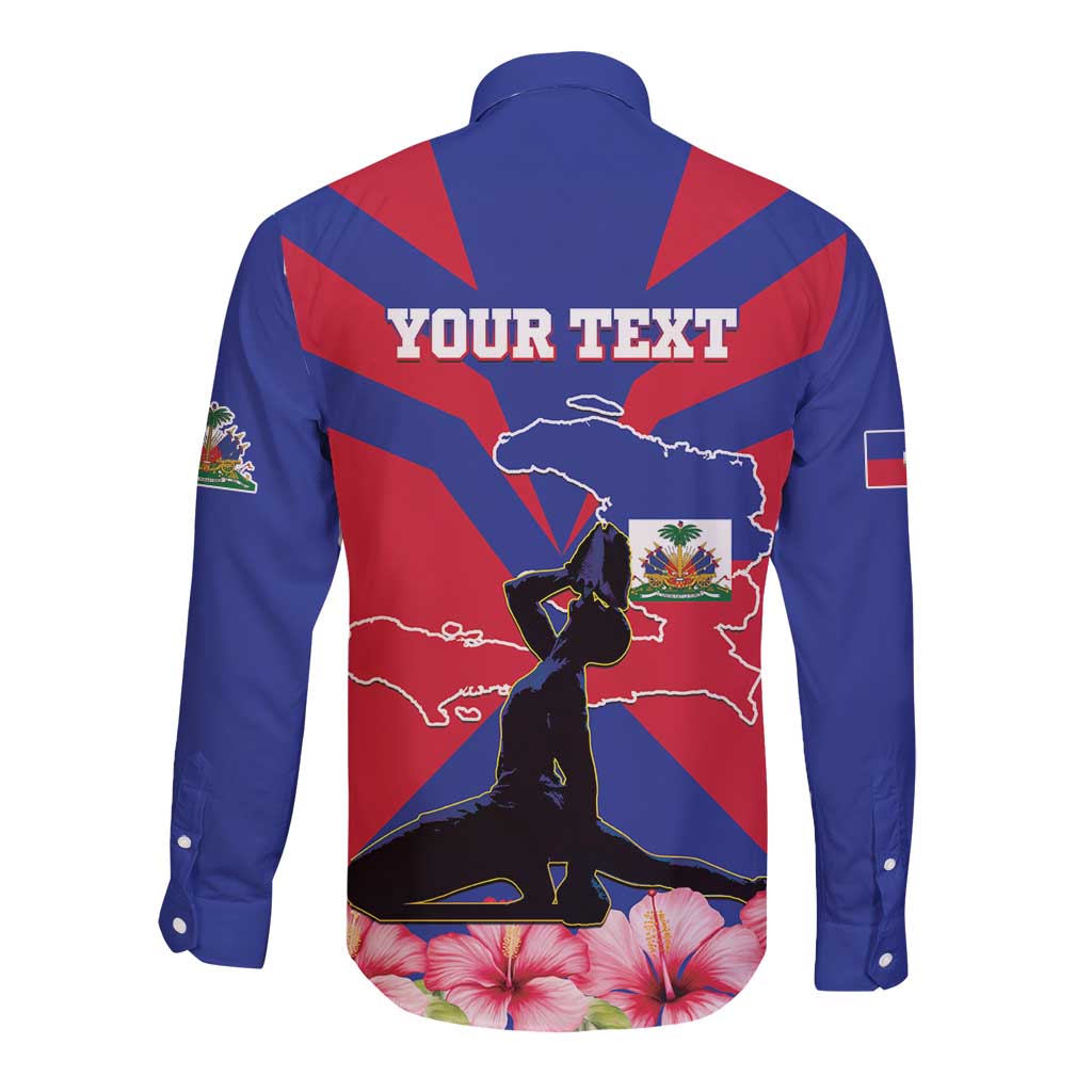 Personalised Haiti Independence Day Long Sleeve Button Shirt Neg Marron Flag Map - Wonder Print Shop