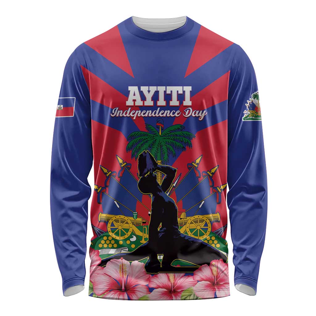 Personalised Haiti Independence Day Long Sleeve Shirt Neg Marron Flag Map - Wonder Print Shop