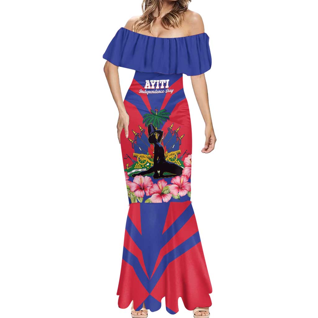 Personalised Haiti Independence Day Mermaid Dress Neg Marron Flag Map - Wonder Print Shop