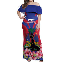 Personalised Haiti Independence Day Off Shoulder Maxi Dress Neg Marron Flag Map - Wonder Print Shop
