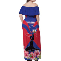 Personalised Haiti Independence Day Off Shoulder Maxi Dress Neg Marron Flag Map - Wonder Print Shop