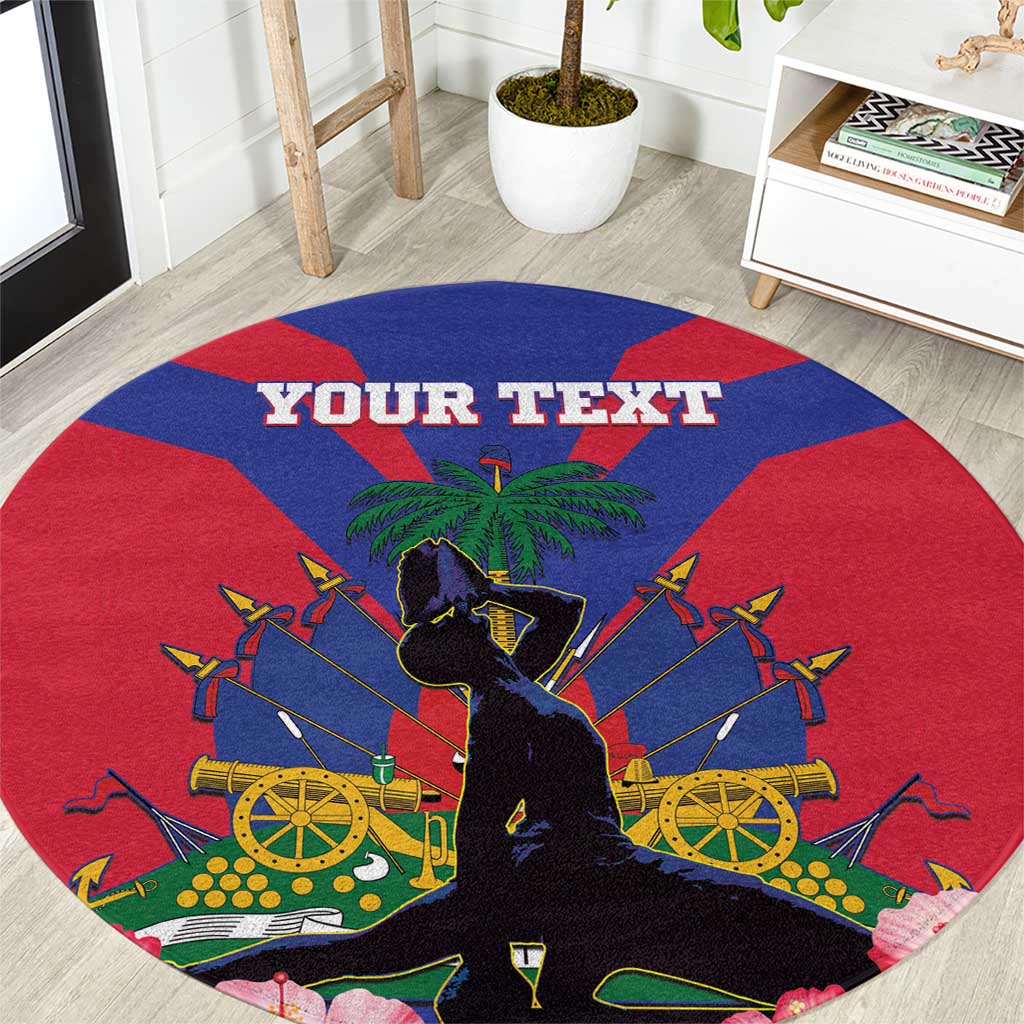 Personalised Haiti Independence Day Round Carpet Neg Marron Flag Map