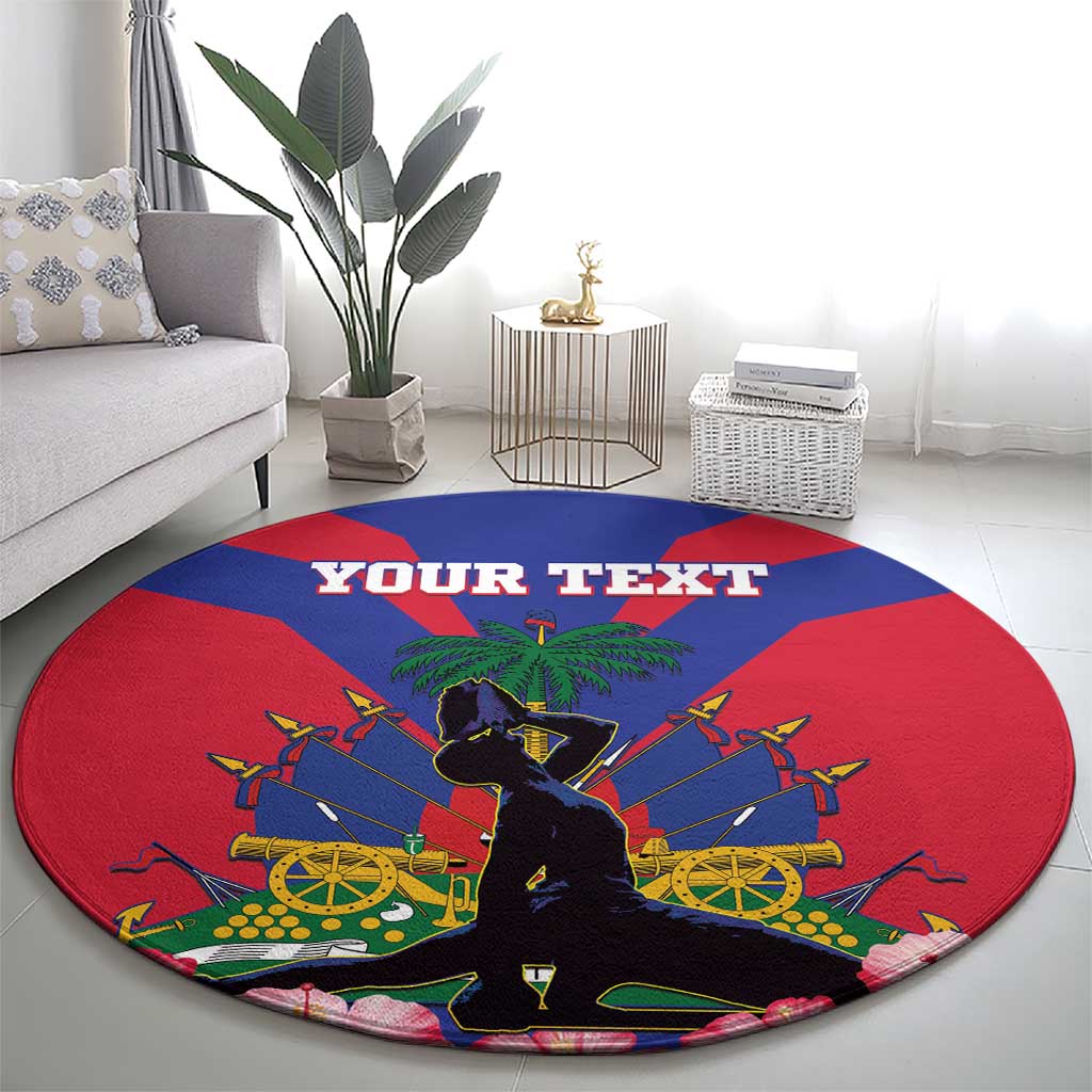 Personalised Haiti Independence Day Round Carpet Neg Marron Flag Map
