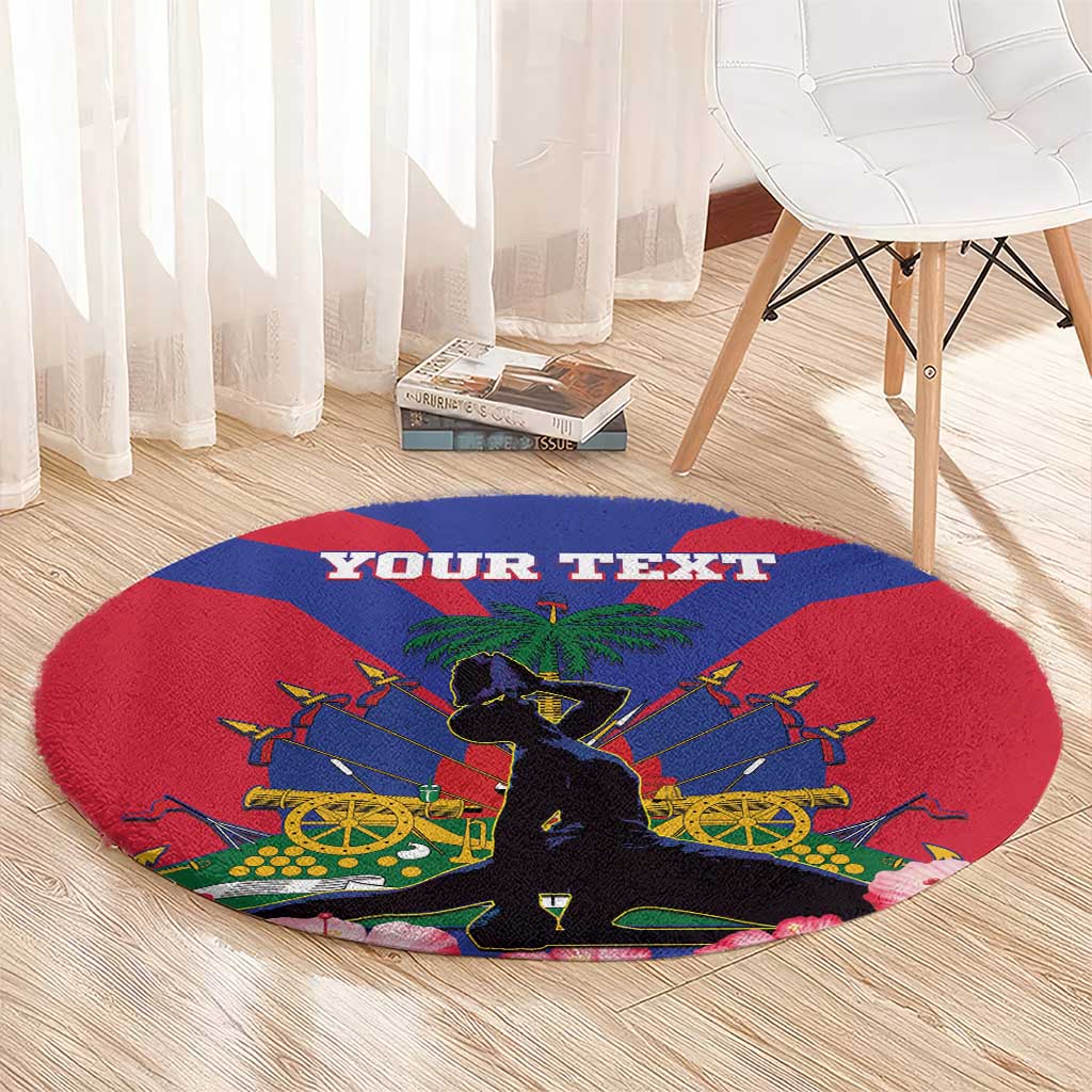Personalised Haiti Independence Day Round Carpet Neg Marron Flag Map