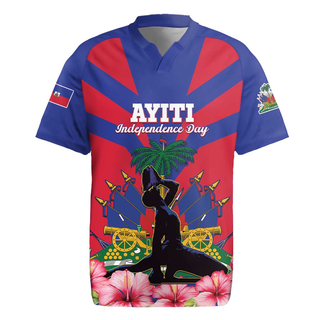 Personalised Haiti Independence Day Rugby Jersey Neg Marron Flag Map - Wonder Print Shop