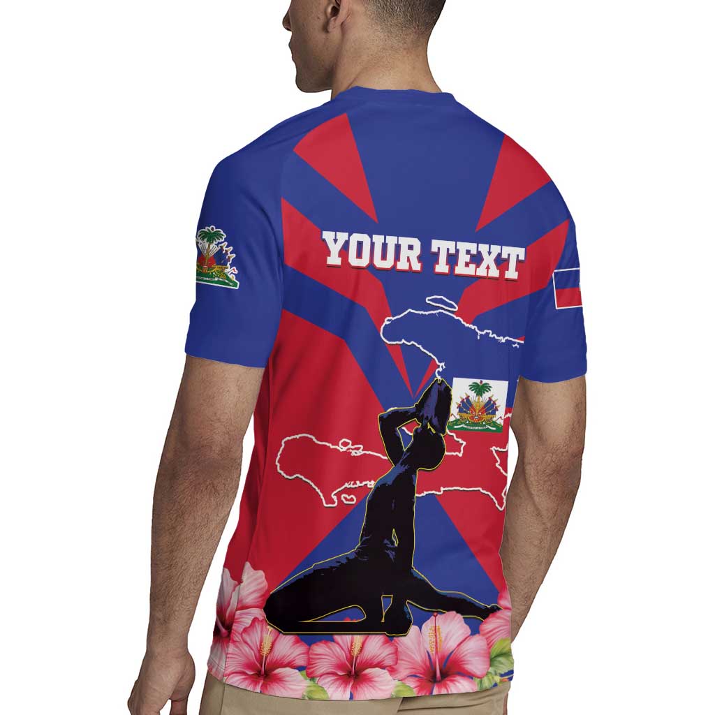 Personalised Haiti Independence Day Rugby Jersey Neg Marron Flag Map - Wonder Print Shop