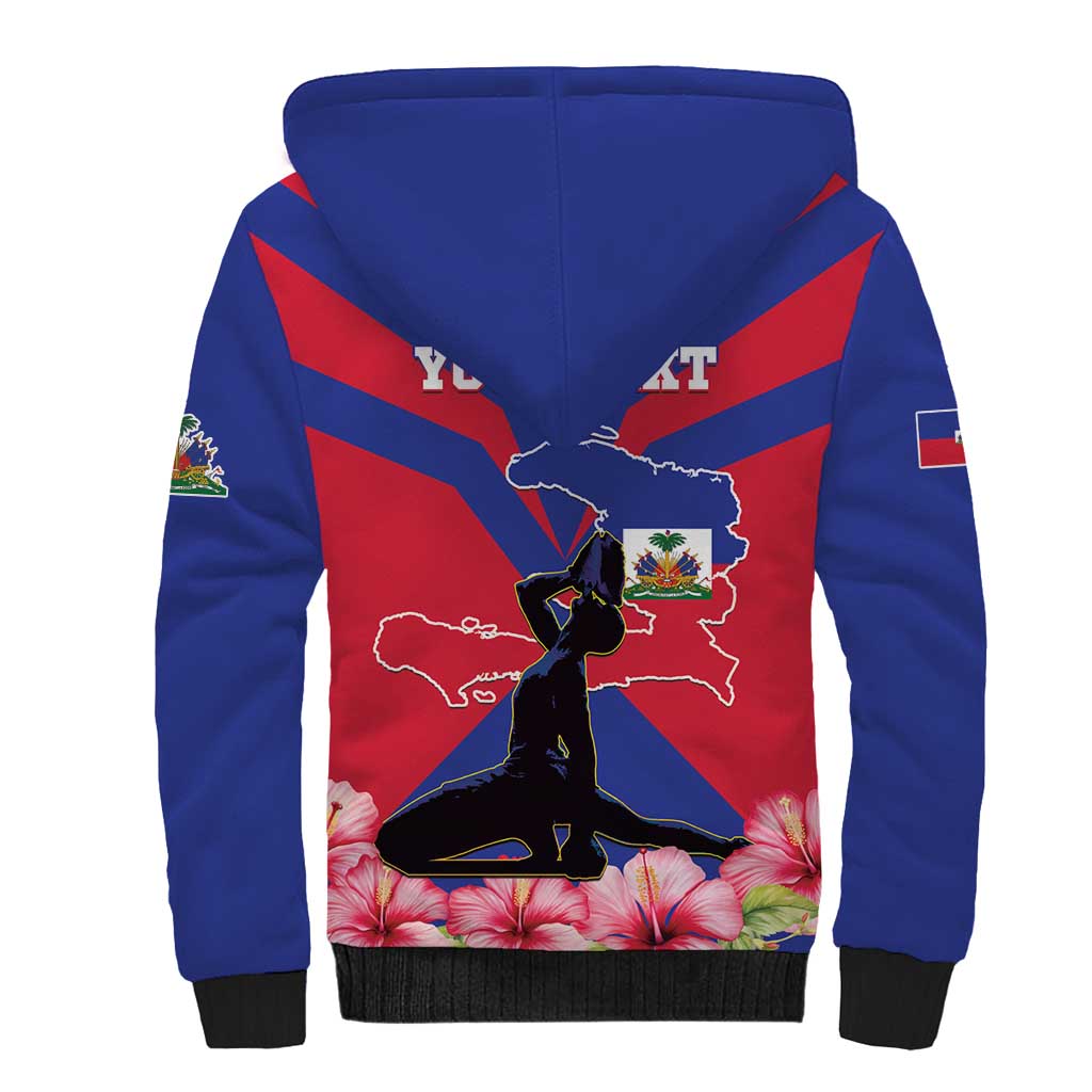 Personalised Haiti Independence Day Sherpa Hoodie Neg Marron Flag Map - Wonder Print Shop