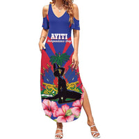 Personalised Haiti Independence Day Summer Maxi Dress Neg Marron Flag Map - Wonder Print Shop